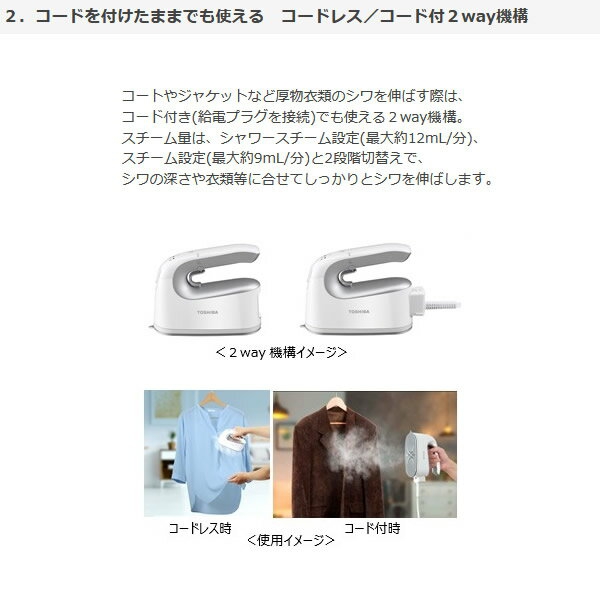 東芝(TOSHIBA) コードレス衣類スチーマー La・Coo S TAS-X4の商品画像サムネ3 