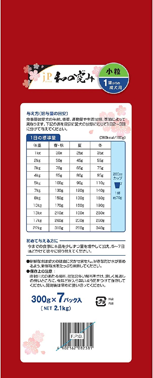 JPスタイル(ジェーピースタイル) 和の究み 小粒  1歳以上 成犬用 2.1kg (300g ×7袋)の商品画像4 