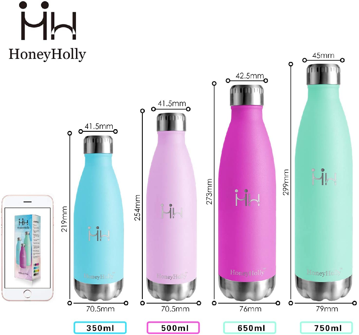 HoneyHolly(ハニーホリー) 真空断熱ボトル 350ml スカイブルーの商品画像5 