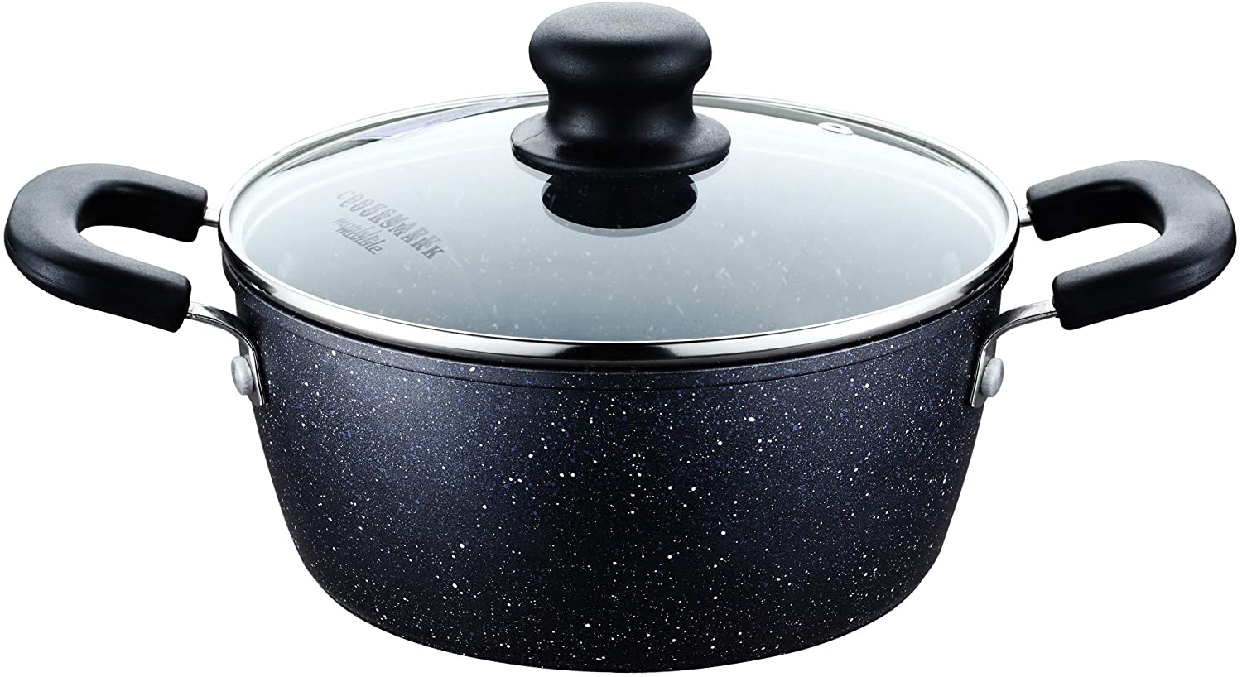 COOKSMARK(クックスマーク) 両手鍋ガラス鍋蓋付 20cm ブラック H-4237の商品画像サムネ1 