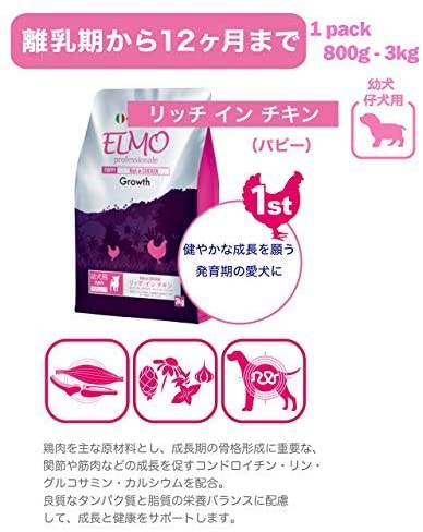 ELMO(エルモ) リッチイン チキン グロース 幼犬用 離乳期 ~ 12ヶ月 3kg