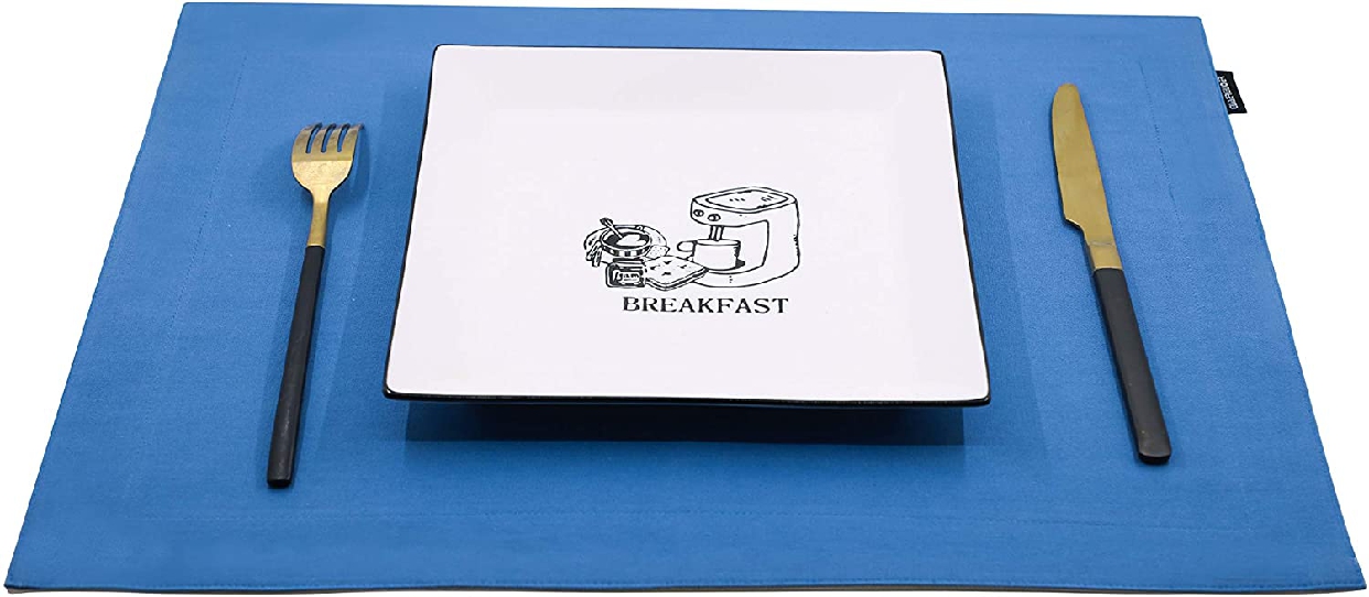 GUAERGUOER(ジーオーイーアールジーユーオーイアー) コットンプレースマット-4枚 B1アクアブルー+白)の商品画像2 