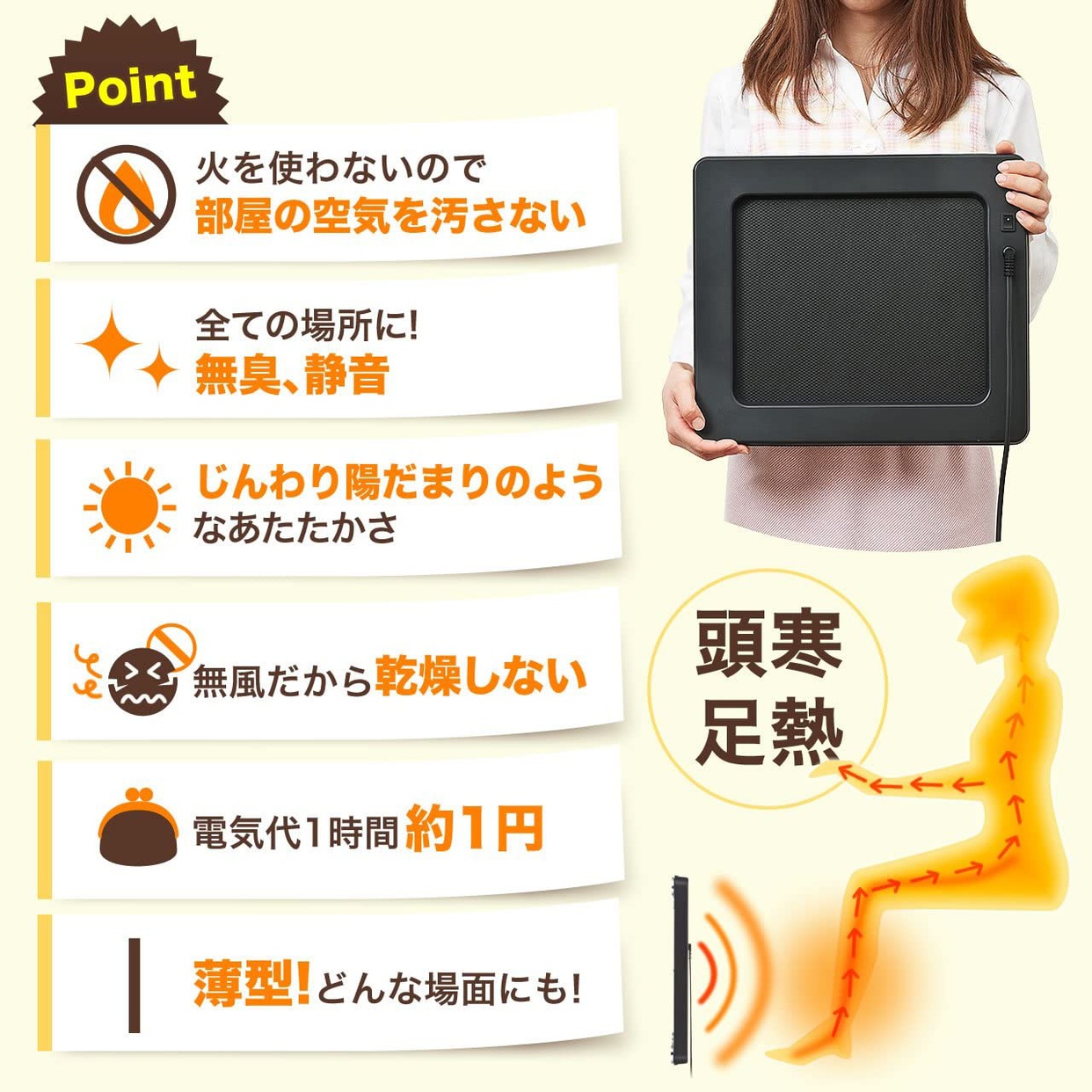 サンワダイレクト 遠赤外線デスクパネルヒーター パルサーモ DPH-50Aの商品画像3 