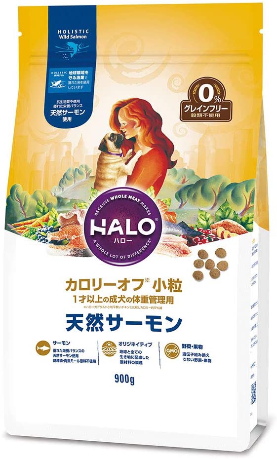 HALO(ハロー) カロリーオフ 小粒 天然サーモン グレインフリー 900gの商品画像1 