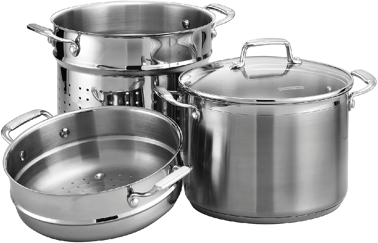 Tramontina(トラモンティア) Gourmet Tri-ply Base Stainless Steel 4-Piece 8-Quart Multi-Cooker