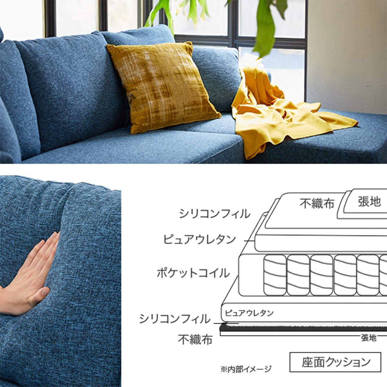 LOWYA(ロウヤ) 3人掛け カウチソファの商品画像3 