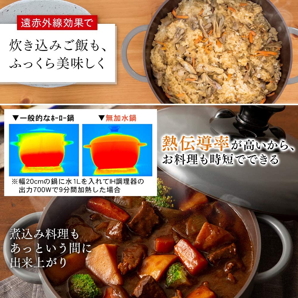 IRIS OHYAMA(アイリスオーヤマ) 両手鍋 無加水鍋 20cm 深型 GMKS-20D ブルーの商品画像サムネ5 