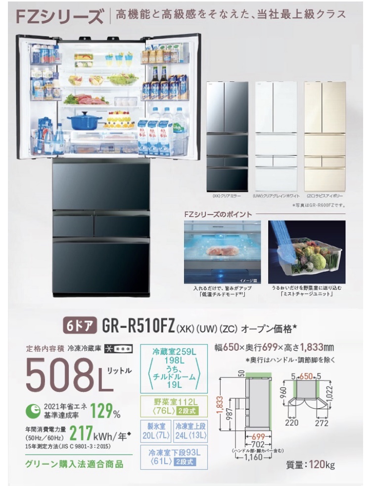 東芝(TOSHIBA) 6ドアノンフロン冷蔵庫 VEGETA  GRR510FZに関するコスモスさんの口コミ画像1