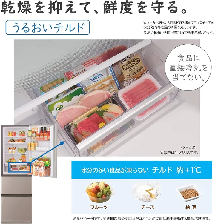 HITACHI 3ドア 冷蔵庫 まんなか野菜 片開き Vタイプ R-V38KV 2019年製 ブリリアント 通電確認済 日立 日立（HITACHI） 3ドア冷蔵庫 まんなか野菜 Vタイプ｜R-V38V N